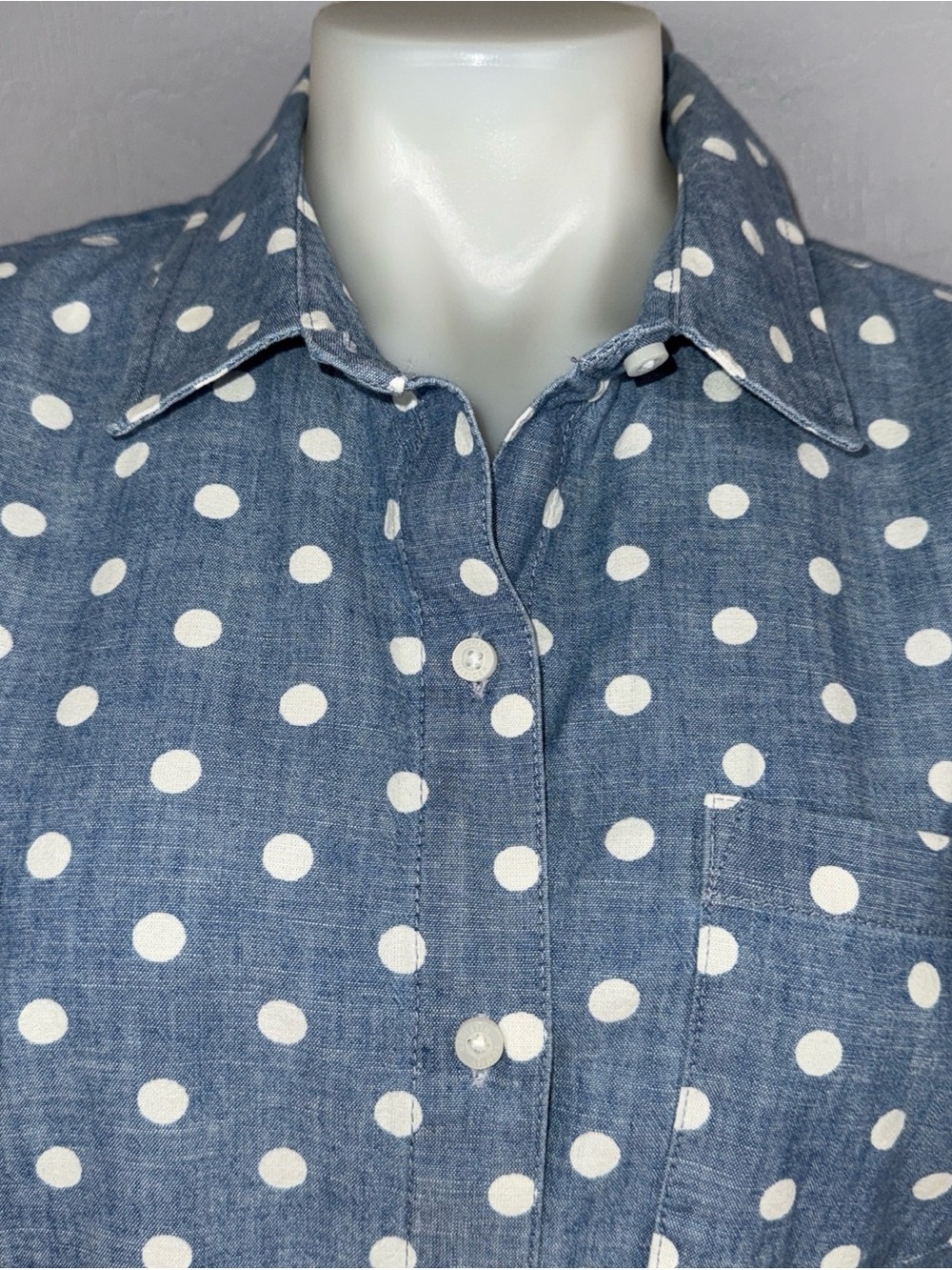 Tommy Hilfiger Shirt M Blue Polka Dot 3/4 Roll Tab Sleeve Button Down *READ - Picture 3 of 10